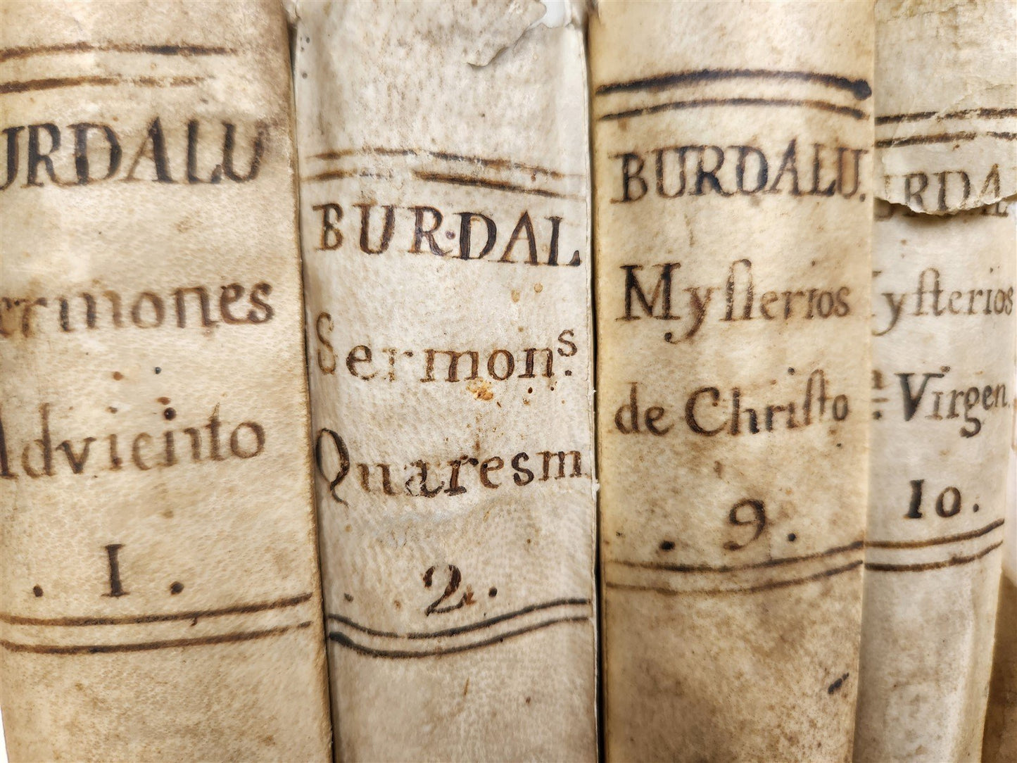 1779 WORKS of LOUIS BOURDALOUE 16 VOLUMES in SPANISH antique VELLUM BINDING