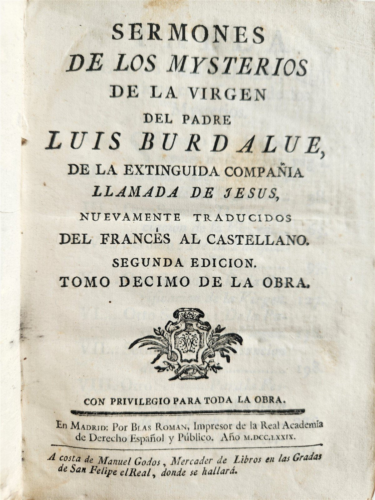 1779 WORKS of LOUIS BOURDALOUE 16 VOLUMES in SPANISH antique VELLUM BINDING