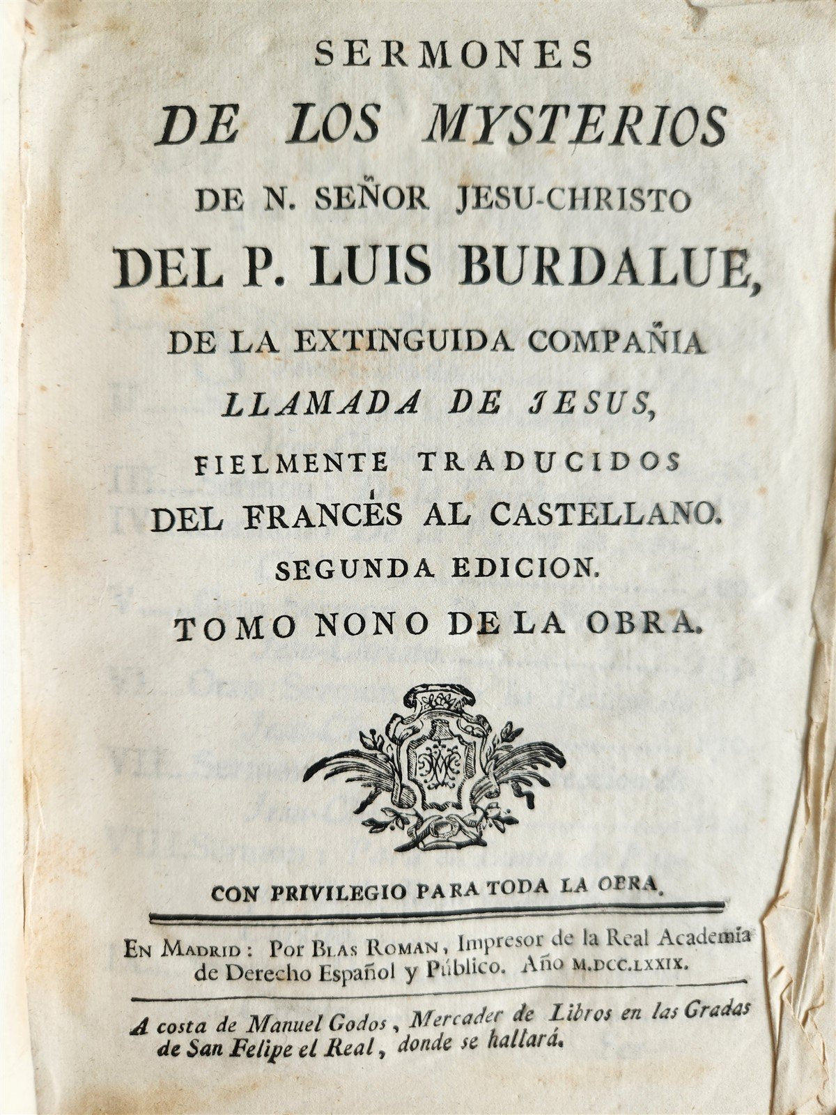 1779 WORKS of LOUIS BOURDALOUE 16 VOLUMES in SPANISH antique VELLUM BINDING