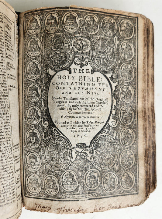 1636 BIBLE in ENGLISH OLD & NEW TESTAMENT antique ORIGINAL BINDING illustrated