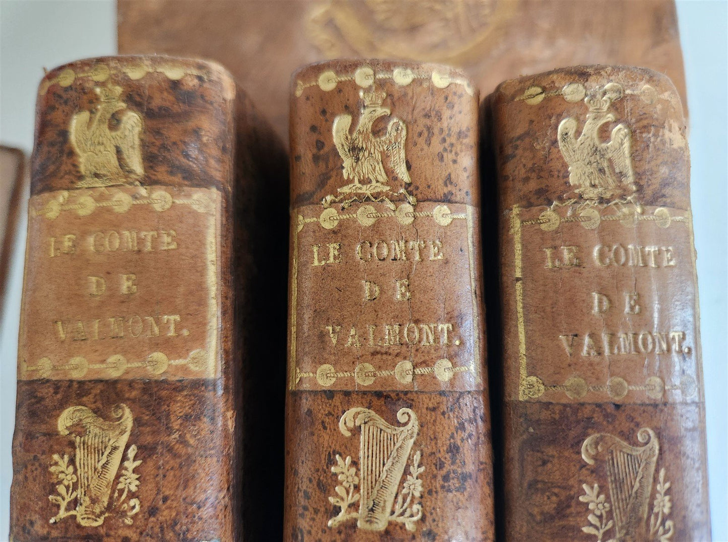 1807 GILT STAMPED BINDINGS w/NAPOLEONIC EAGLE 6 VOLS antique Le Comte de Valmont