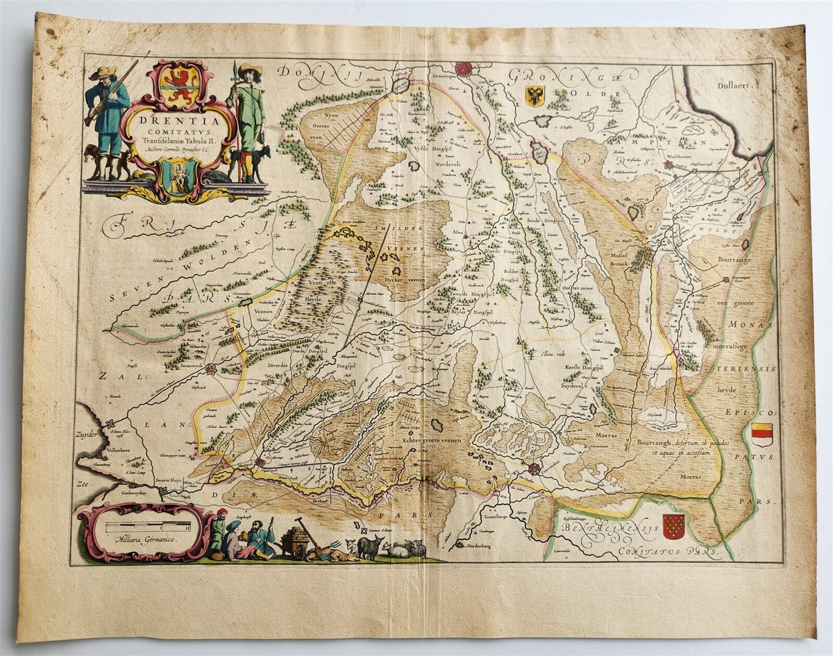 1640 Overijssel NETHERLANDS MAP by WILLEM BLAEU antique AUTHENTIC handcolored
