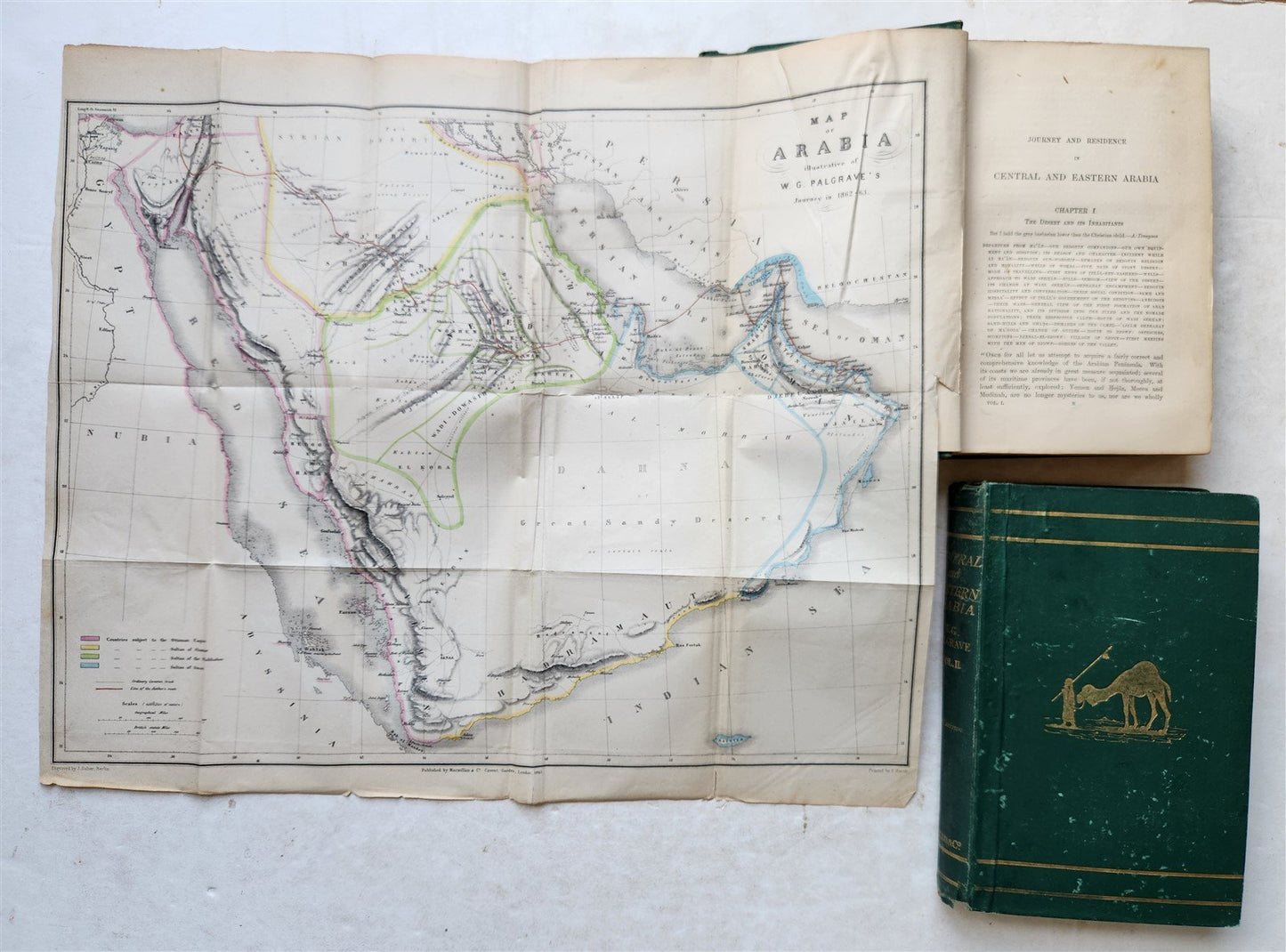 1866 A YEAR'S JOURNEY THROUGH CENTRAL & EASTERN ARABIA antique 2 VOLS w MAP