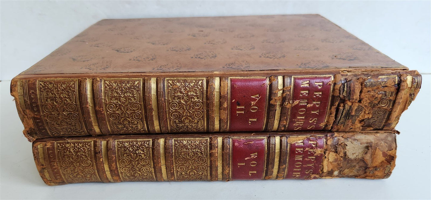 1825 PEPYS'S MEMORIES 2 VOLUMES antique ILLUSTRATED in ENGLISH 1st EDITION folio