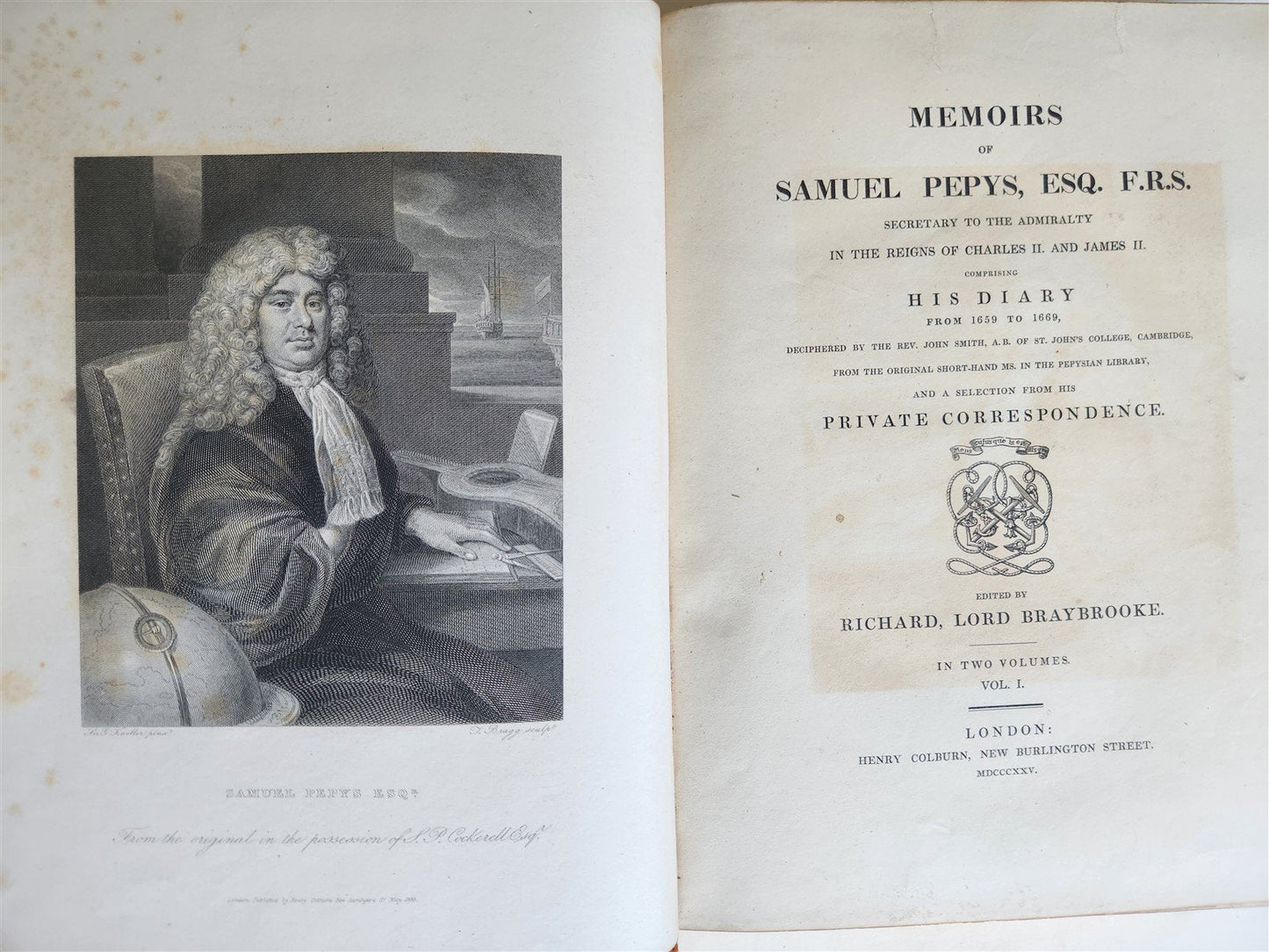 1825 PEPYS'S MEMORIES 2 VOLUMES antique ILLUSTRATED in ENGLISH 1st EDITION folio