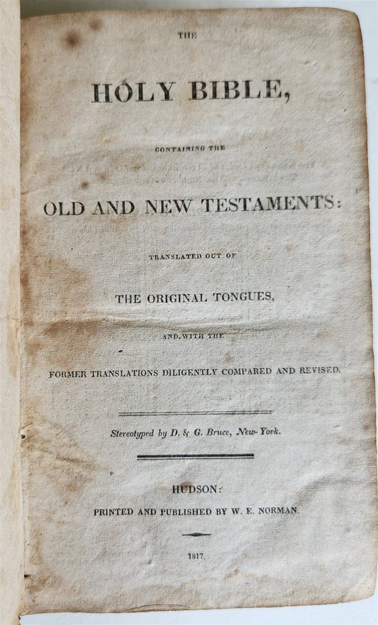 1817 BIBLE in ENGLISH antique HUDSON AMERICANA