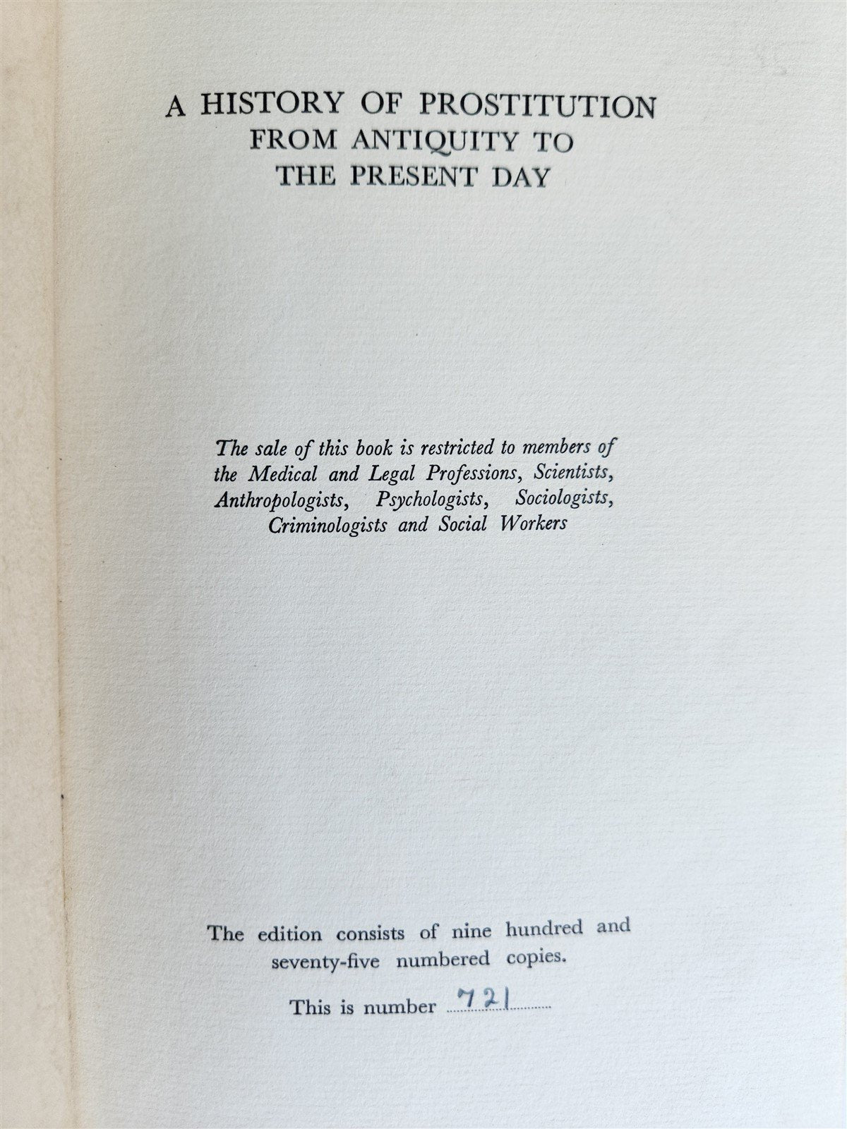 1954 HISTORY of PROSTITUTION ILLUSTRATED vintage LIMITED EDITION NUMBERED COPY