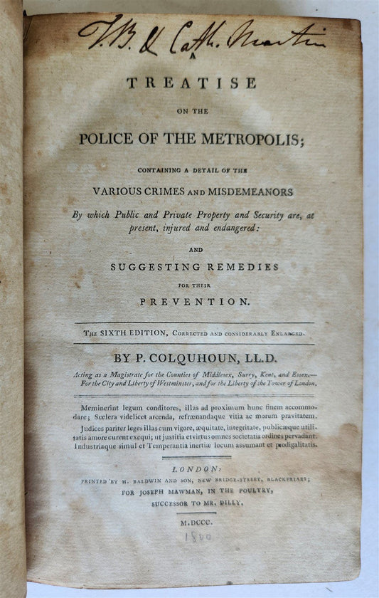1800 TREATISE on the POLICE of METROPOLIS by Patrick Colquhoun antique
