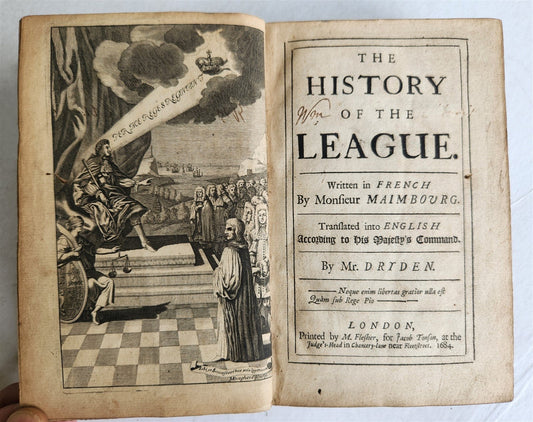 1684 HISTORY of the LEAGUE by MAIMBOURG transl. by DRYDEN antique in ENGLISH