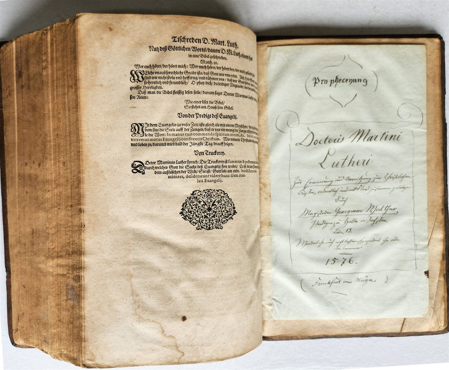 1576 MARTIN LUTHER COLLOQUIA 16th CENTURY PIGSKIN BOUND FOLIO antique