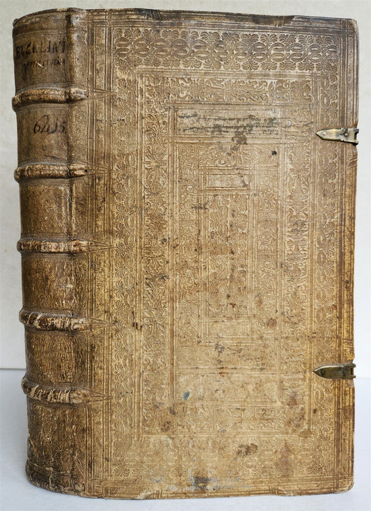 1655 GERMAN GENEALOGY illustrated PIGSKIN BOUND FOLIO antique 17th CENTURY LATIN
