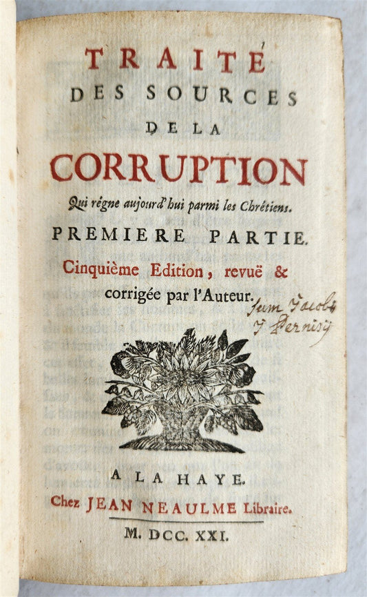 1721 TREATISE on SOURCES of CORRUPTION by OSTERWALD antique vellum binding