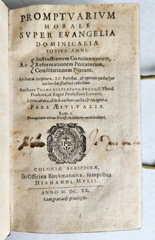 1620 T.STAPLETON Promptuarium morale super evangelia dominicalia antique VELLUM