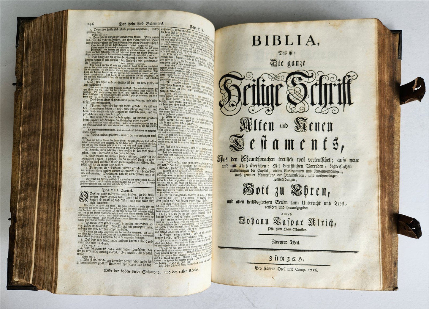 1755 BIBLE in GERMAN ULRICH antique PIGSKIN BINDING METAL FITTINGS MASSIVE FOLIO