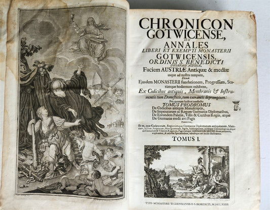 1732 CHRONICON GOTWINCENSE ABBEY ILLUSTRATED antique VELLUM BOUND MASSIVE FOLIO