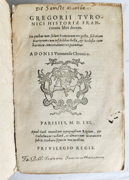1561 HISTORY of FRANCE by Gregory of Tours antique 16th CENTURY