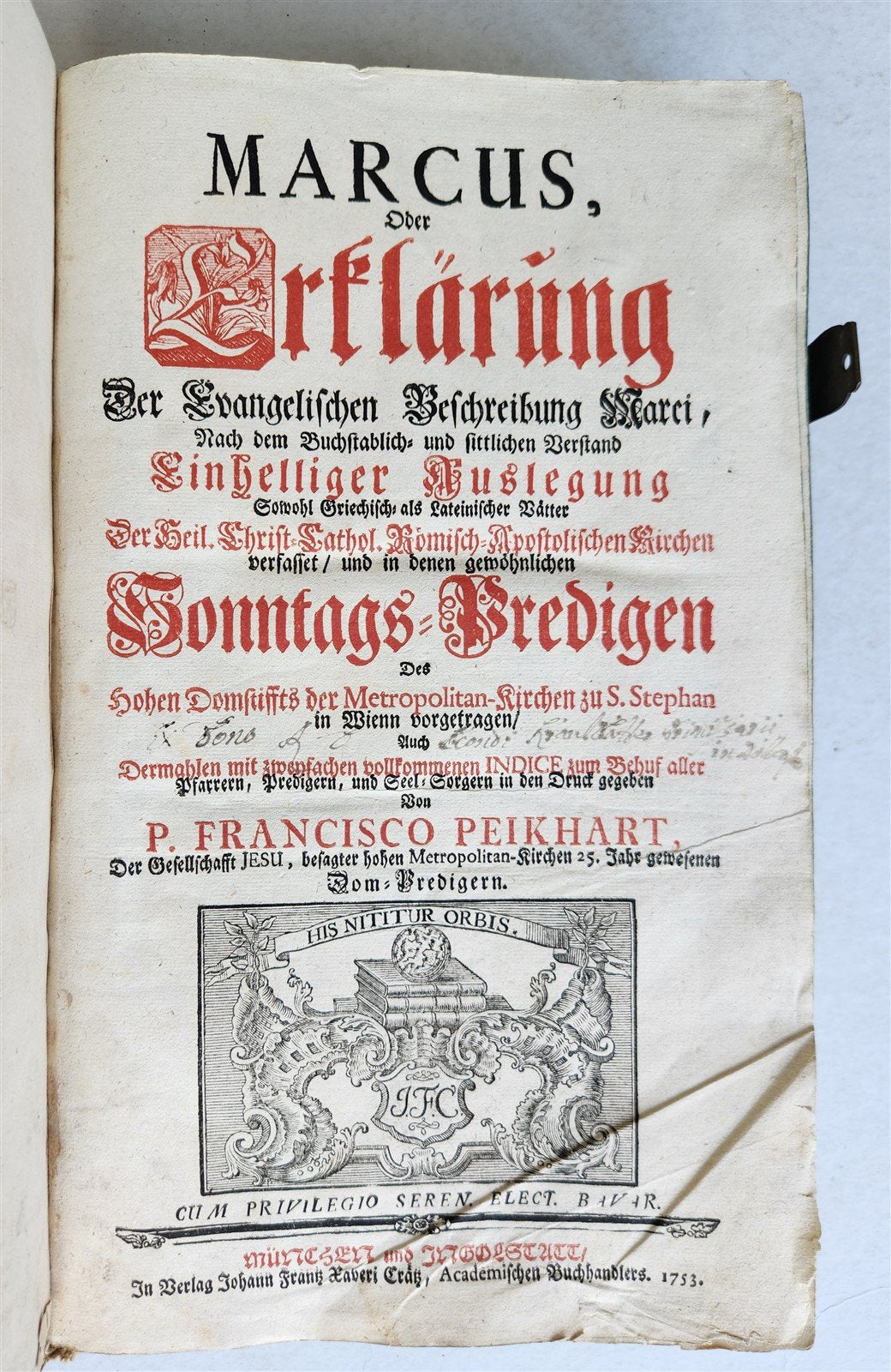 1753 THEOLOGY by Jesuit Francisco Peikhart antique PIGSKIN BOUND FOLIO