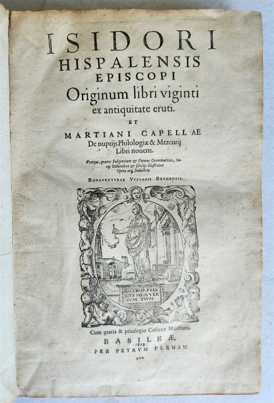 1577 ENCYCLOPEDIA of SCIENCE by ISIDORE von SEVILLA antique VELLUM BOUND FOLIO