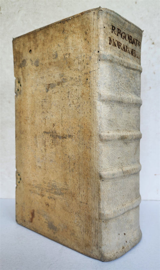 1700 THEOLOGY by GEORII GOBAT antique BLIND-STAMPED PIGSKIN BOUND FOLIO w/CLASPS