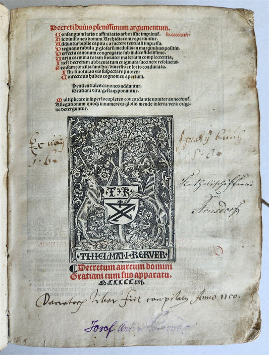 1516 POST-INCUNABULA CANON LAW Decretum Gratiani by GRATIANUS antique VELLUM