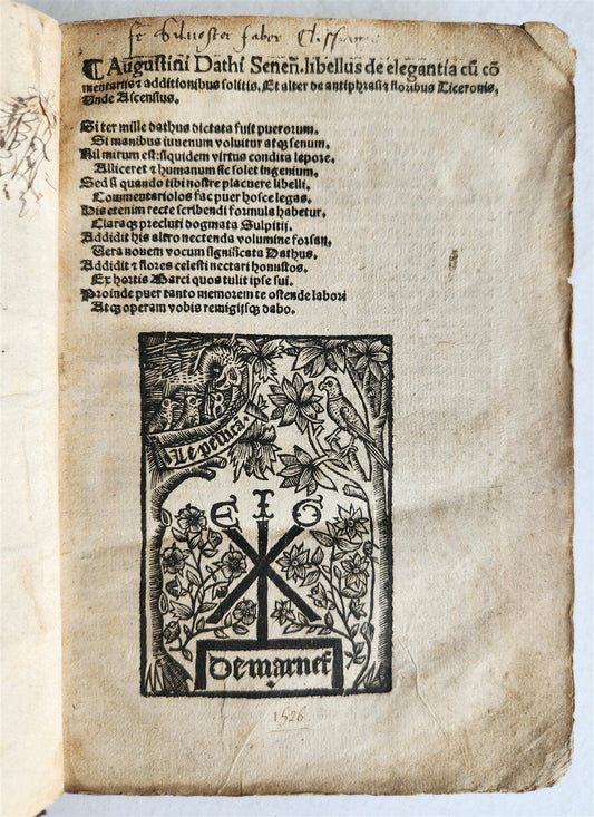 1526 POST-INCUNABULA CICERO COMMENTRAIES by A. DATUS antique ORIGINAL BINDING