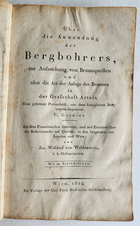 1824 WELL DRILLING MANUAL antique ILLUSTRATED w/ 20 FOLDING PLATES in GERMAN