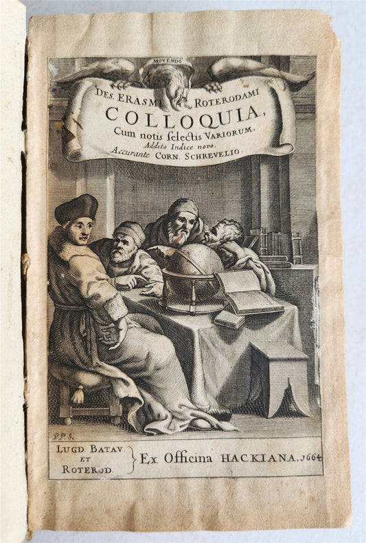 1664 COLLOQUIA by ERASMUS antique VELLUM BOUND