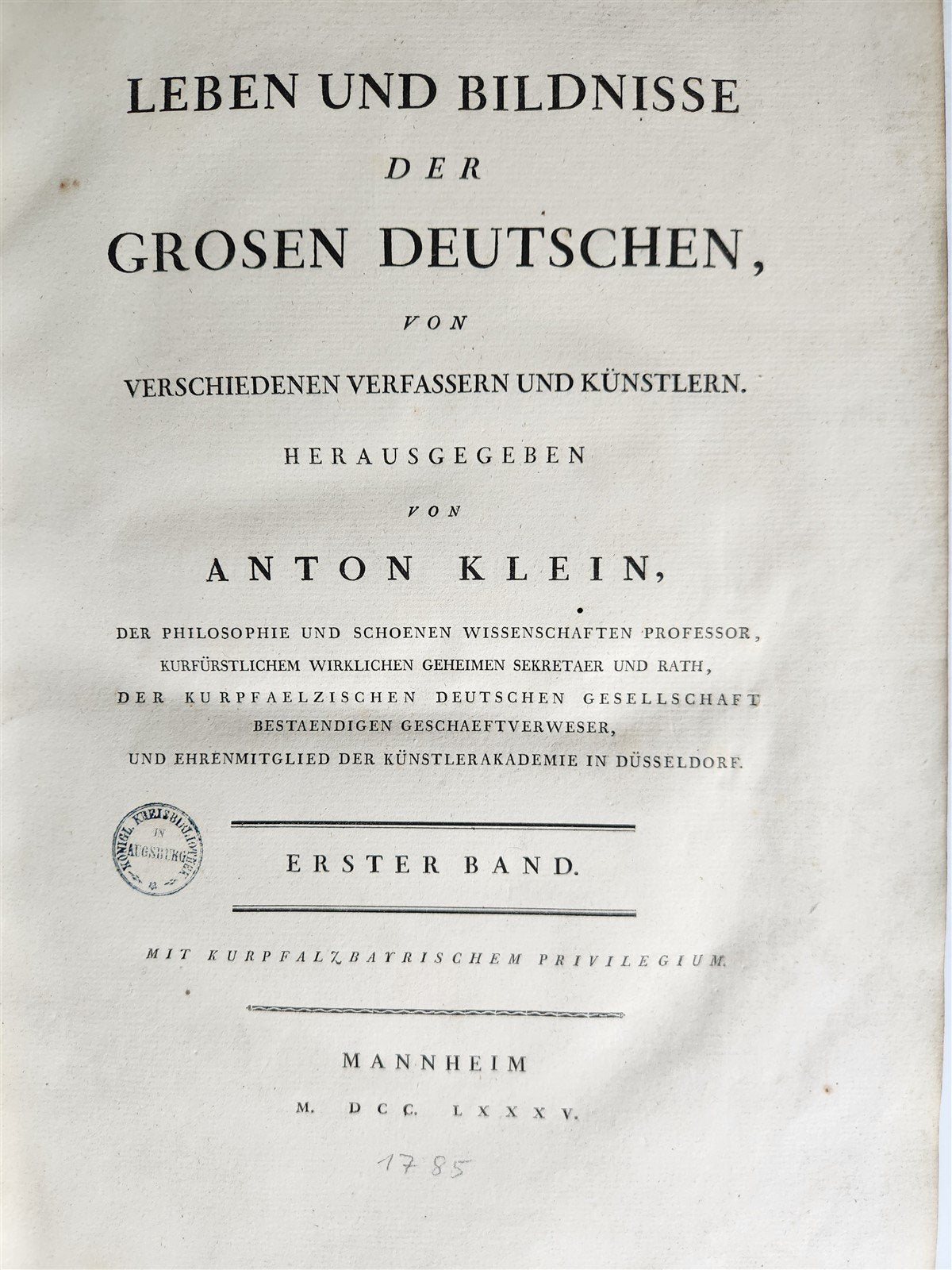 1785 LIVES & PORTRAITS of GREAT GERMANS antique ILLUSTRATED FOLIO