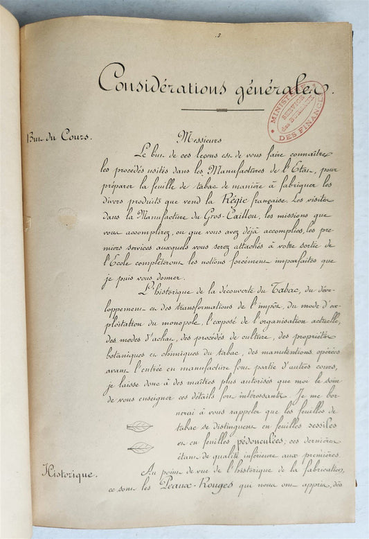 1893 TOBACCO FABRICATION COURSE antique FRENCH MANUSCRIPT COLLOTYPE illustrated