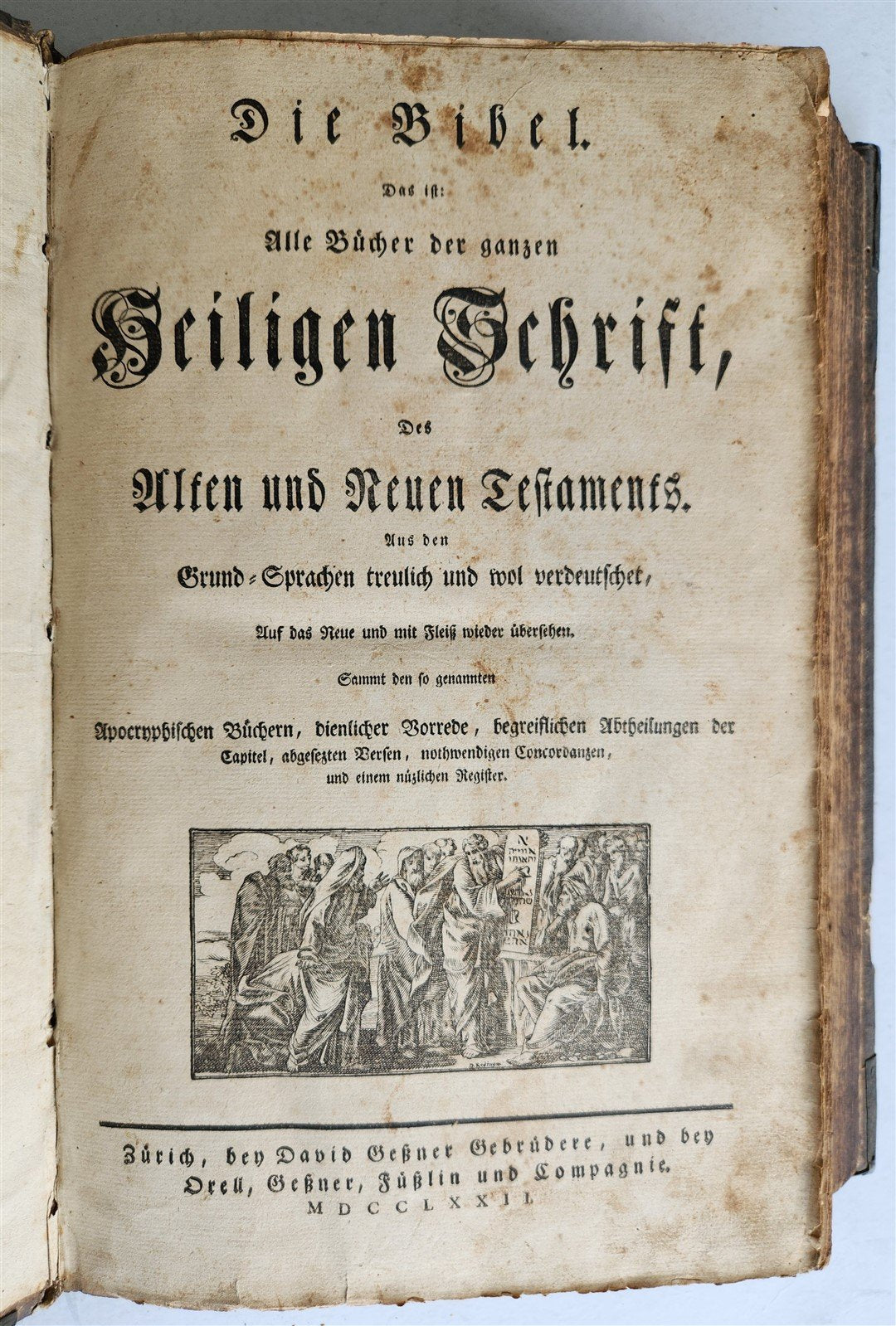 1772 BIBLE in GERMAN SWISS Zurich antique FOLIO w/ BRASS FITTINGS