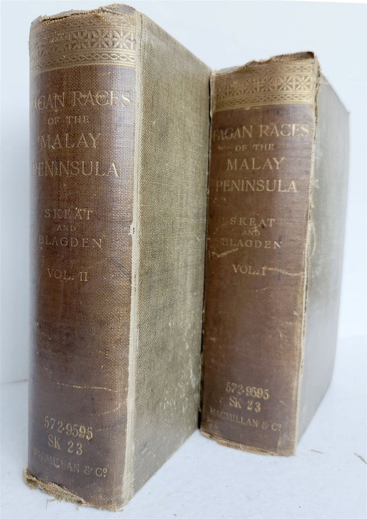 1906 PAGAN RACES of MALAY PENINSULA 2 VOLUMES antique ILLUSTRATED