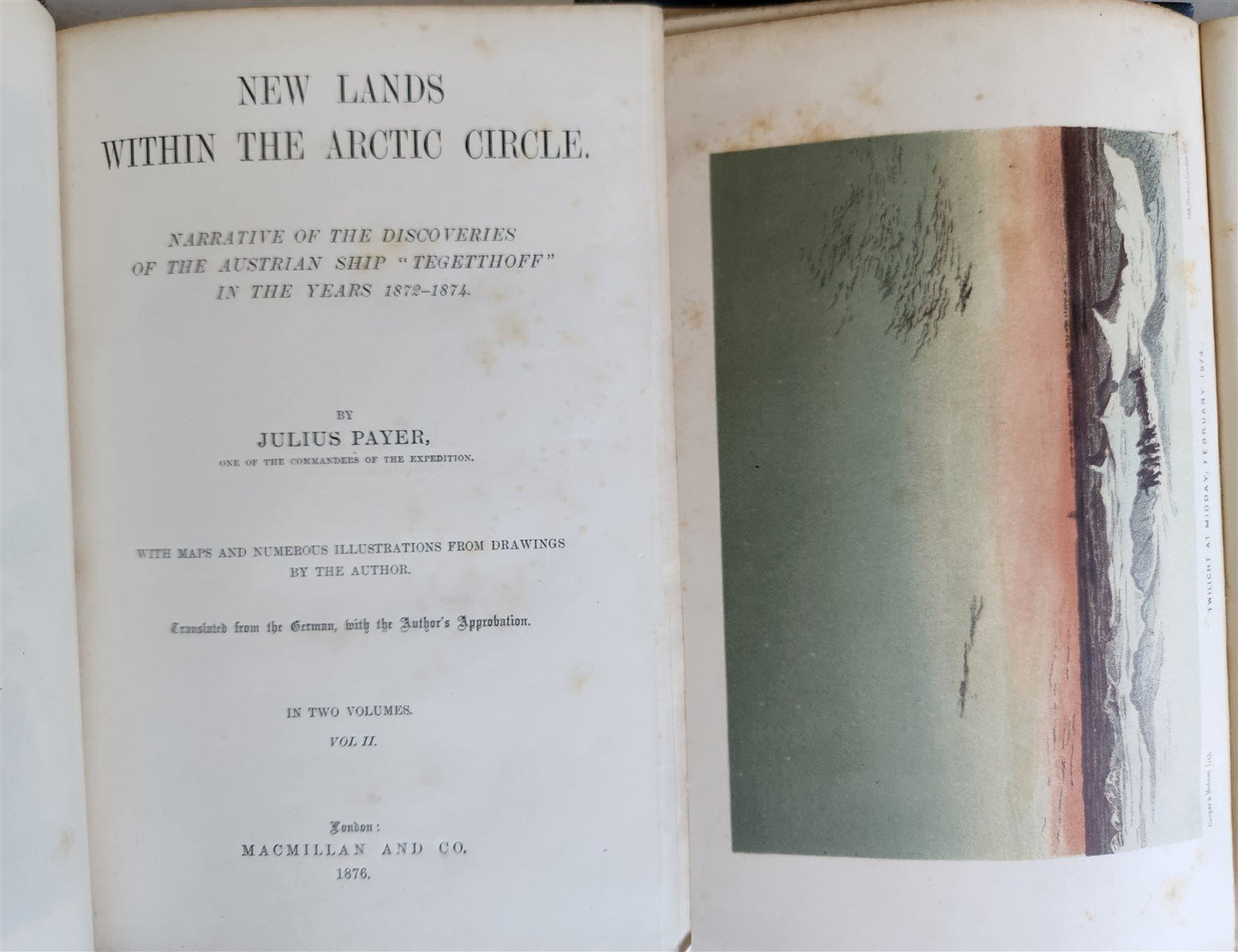 1876 NEW LANDS WITHIN ARCTIC CIRCLE 2 VOLS antique ILLUSTRATED Ship Tegetthoff
