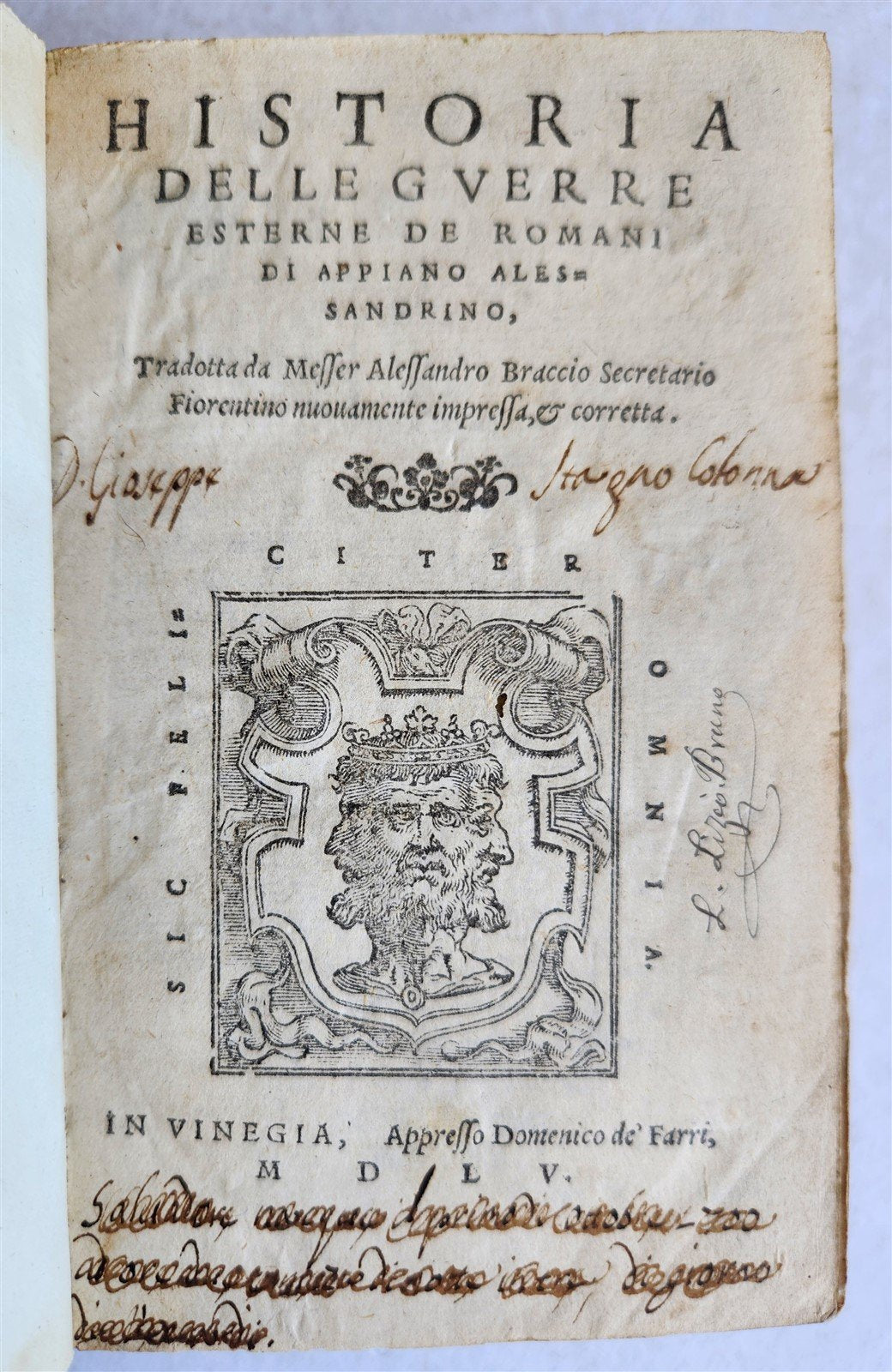 1555 ROMAN HISTORY by APPIAN antique Historia delle guerre esterne de romani