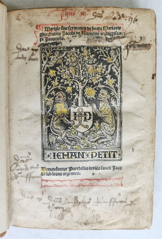 1503 POST-INCUNABULA Jacobus de Voragine MARIALE SERMONS antique Jehan Petit