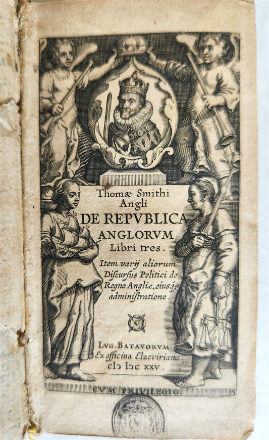 1625 DE REPUBLICA ANGLORUM antique ENGLAND GOVERNMENT & CONSTITUTION Elzevier
