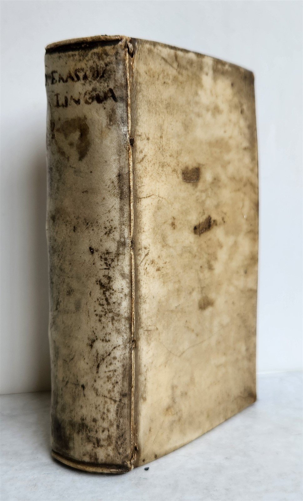 1641 LINGUA by ERASMUS antique VELLUM BINDING 17th CENTURY