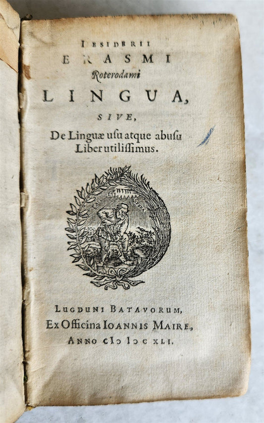 1641 LINGUA by ERASMUS antique VELLUM BINDING 17th CENTURY