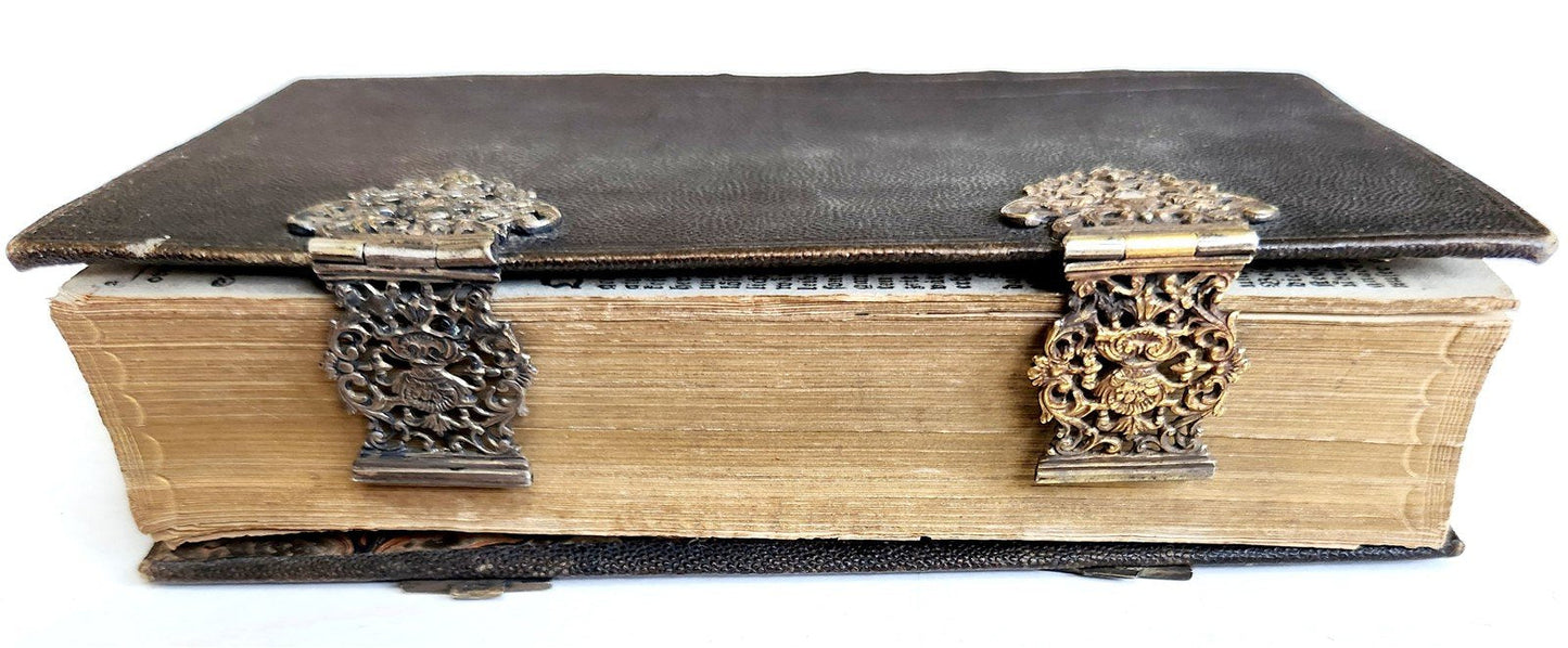 1771 BIBLE in GERMAN STINGRAY BINDING w/SILVER CLASPS antique ILLUSTRATED ZURICH
