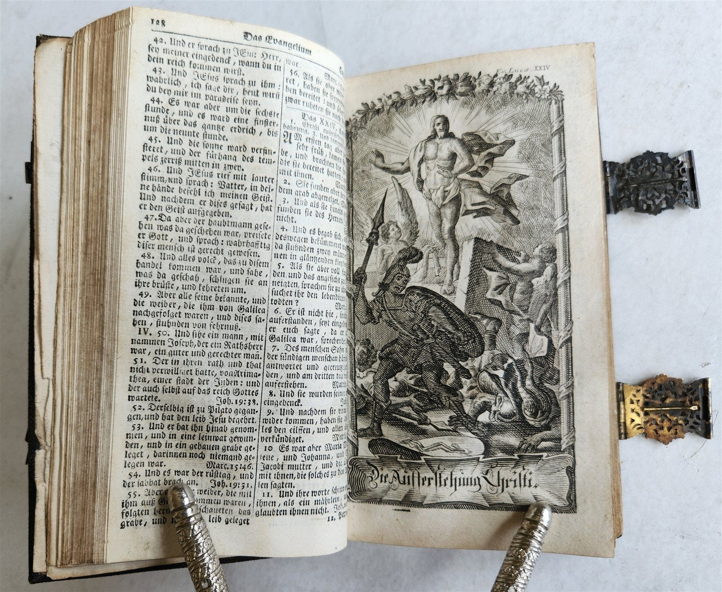 1771 BIBLE in GERMAN STINGRAY BINDING w/SILVER CLASPS antique ILLUSTRATED ZURICH