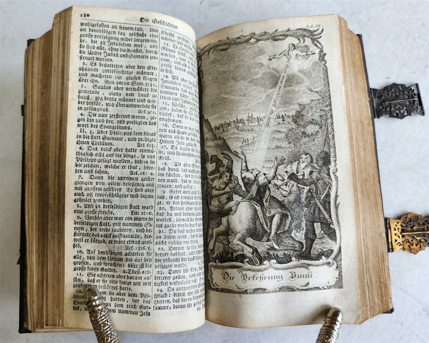 1771 BIBLE in GERMAN STINGRAY BINDING w/SILVER CLASPS antique ILLUSTRATED ZURICH