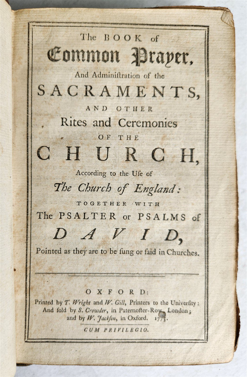 1775 BOOK of COMMON PRAYER & PSALTER antique ORIGINAL BEAUTIFUL BINDING