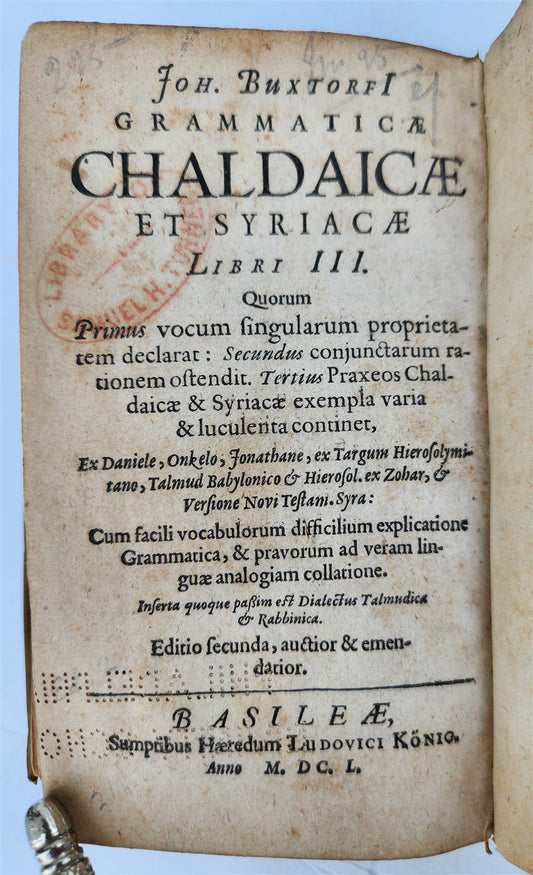 1650 Grammaticae Chaldaicae et Syriacæ by BUXTORF antique Judaica VELLUM BOUND