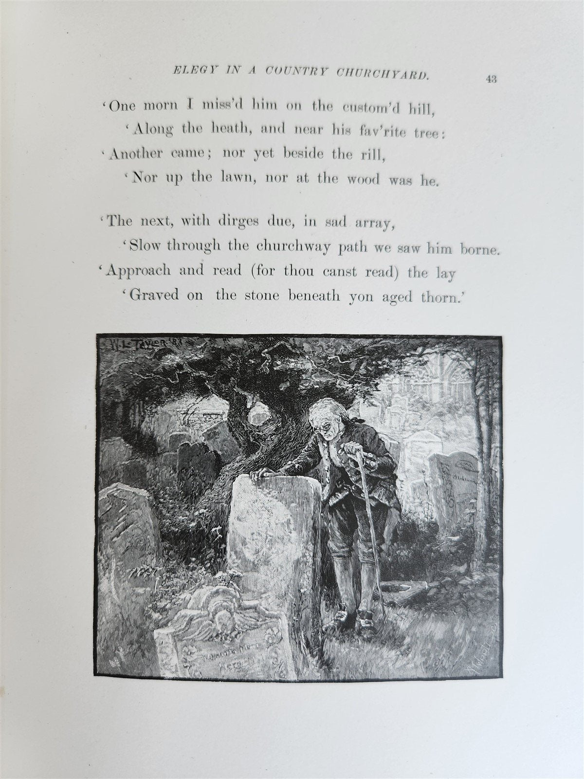 1885 GRAVEYARD POETRY antique GRAY'S ELEGY ILLUSTRATED artist's edition VELLUM