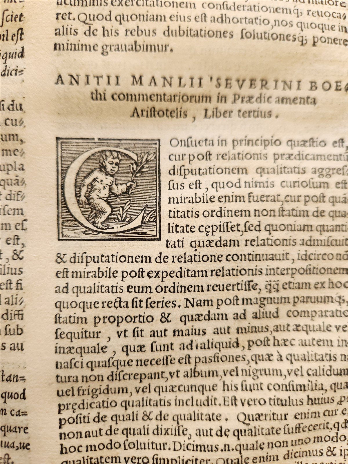 1546 PHILOSOPHY Anitii Manlii Seuerini Boethi Latinorum ILLUSTRATED antique