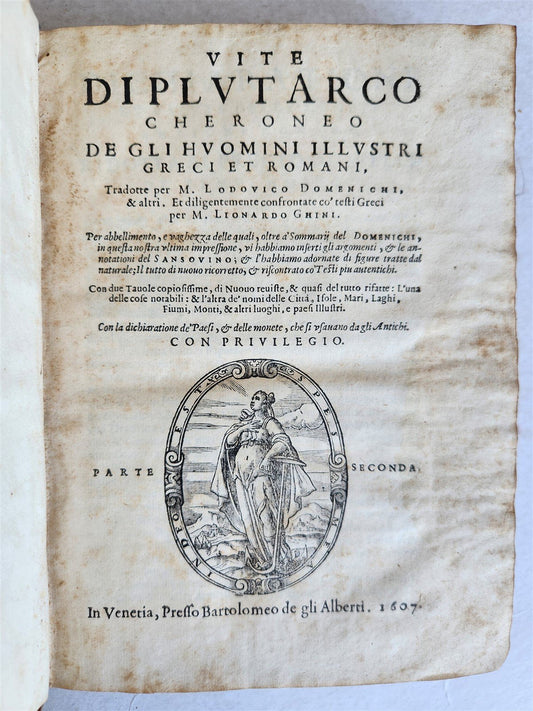 1607 PLUTARCH LIVES of ILLUSTRIOUS GREEKS & ROMANS antique VELLUM ILLUSTRATED