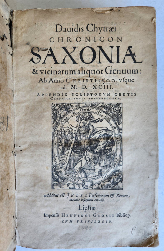 1593 SAXONIA GERMAN 15th & 16th CENTURY HISTORY antique VELLUM BOUND FOLIO