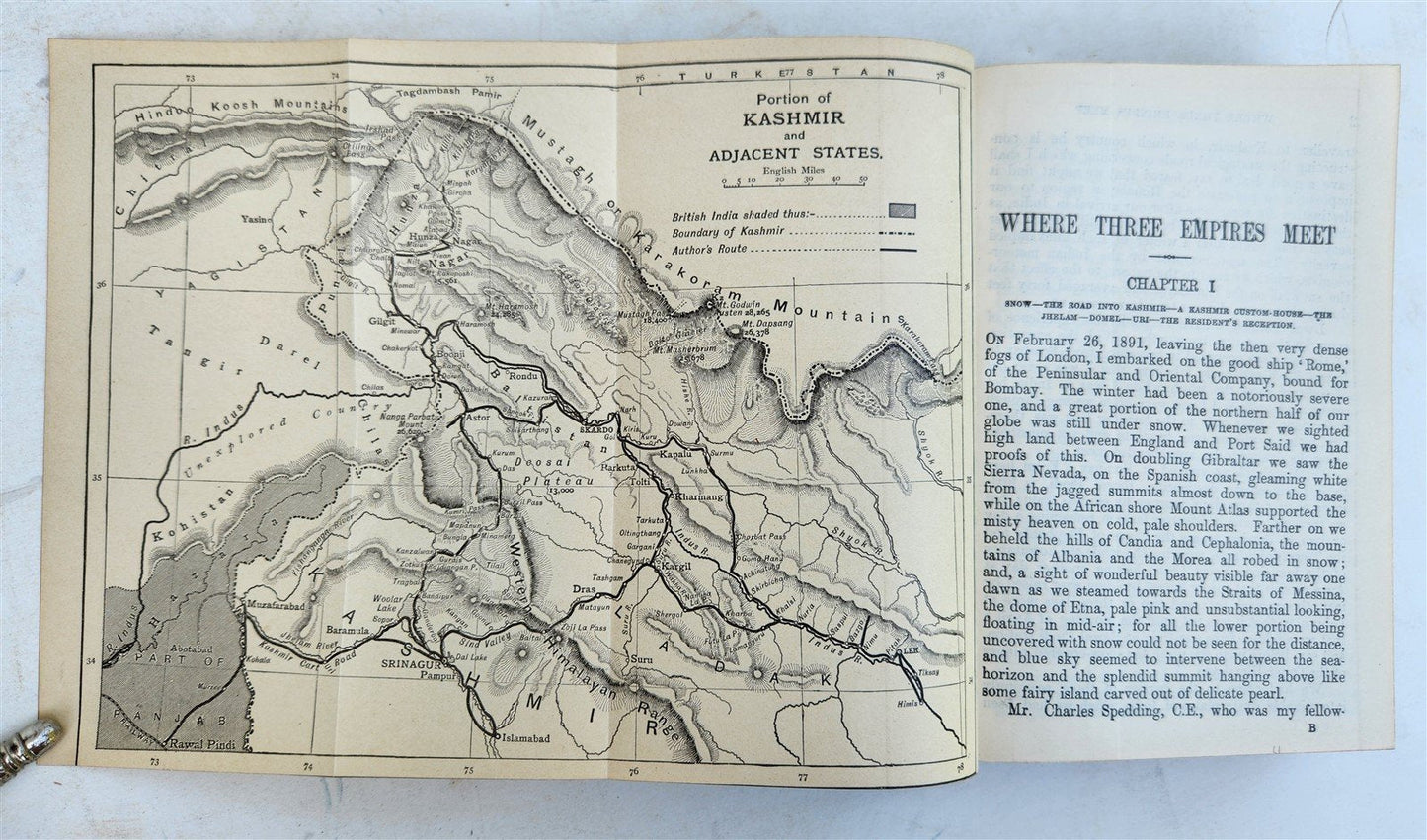 1911 WHERE 3 EMPIRES MET antique PRIZE BINDING travel to Kashmir Tibet Giglit