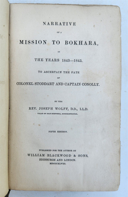 1848 NARRATIVE to MISSION to BOKHARA antique by Joseph Wolff