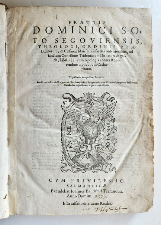 1570 DOMINGO de SOTO antique Frateris Dominici Soto Segoniensis 16th CENTURY