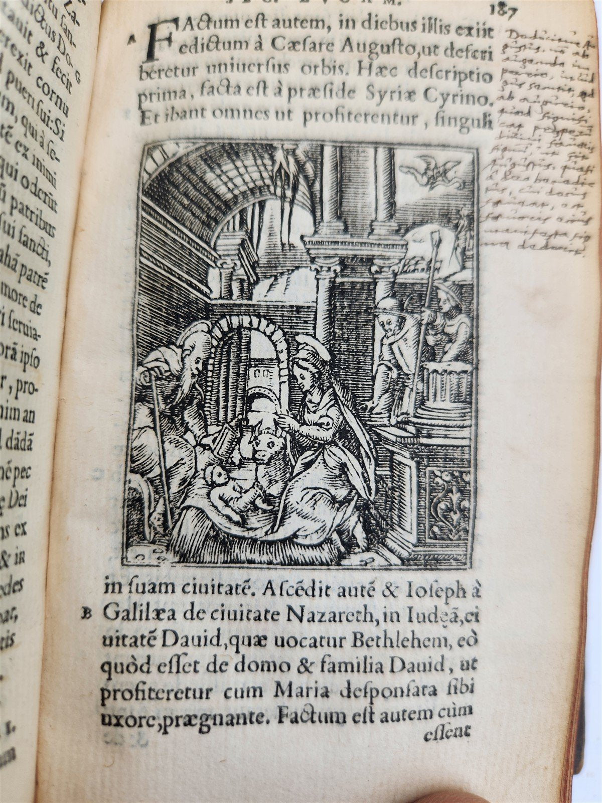 1557 BIBLE in LATIN FULLY ILLUSTRATED antique RARE pocket size NEW TESTAMENT